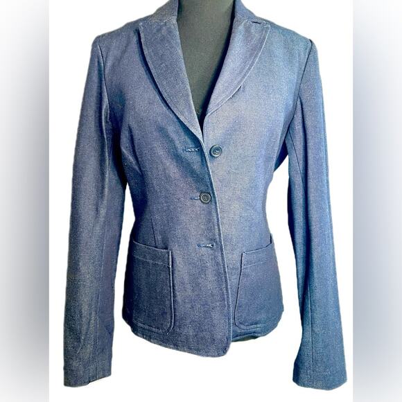 Women Gap Vintage 2000 dark denim blazer tailored structured & part lined SZ 8 - Picture 10 of 12